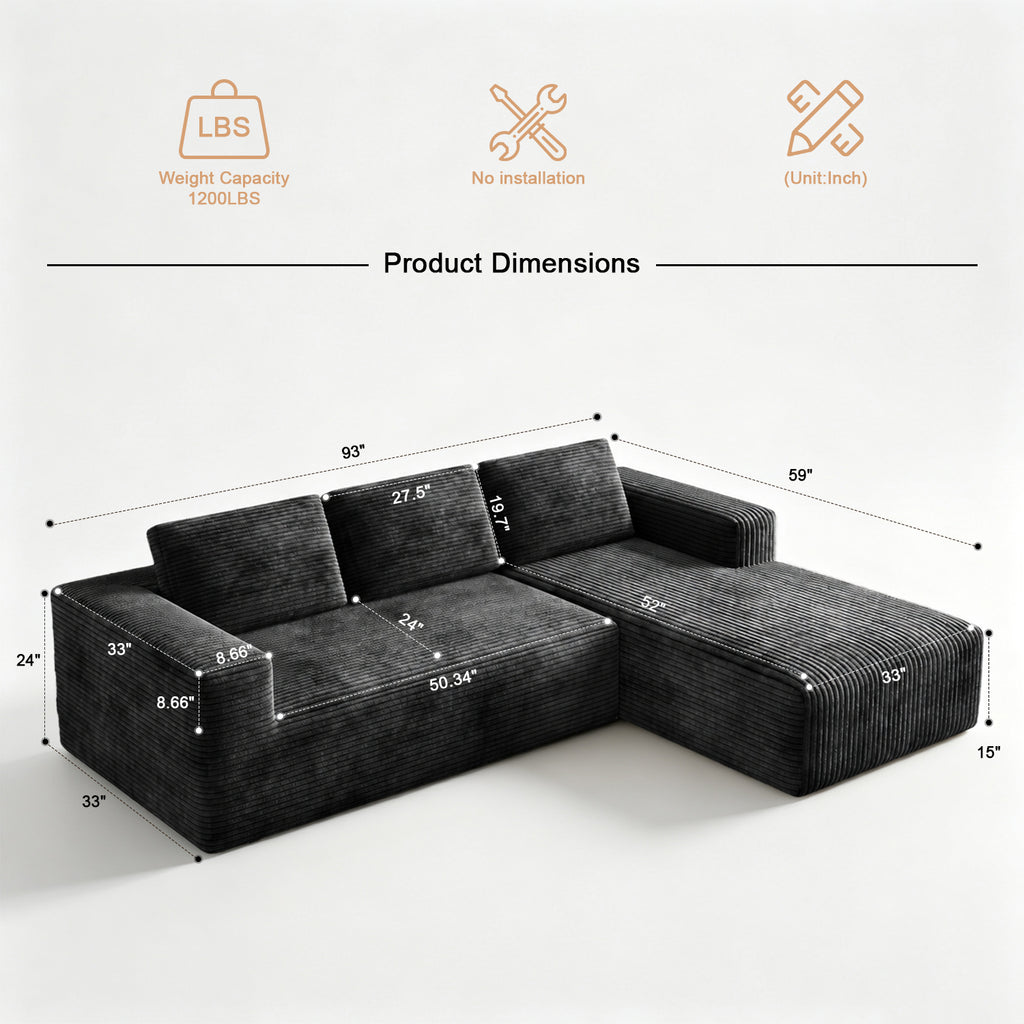 Milo L-Shape 3-Seat Sectional Sofa