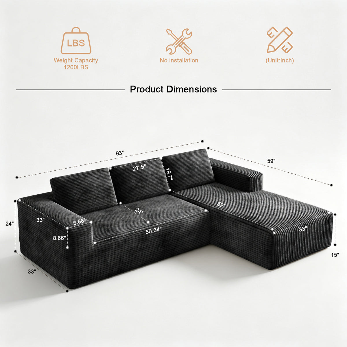 Milo L-Shape 3-Seat Sectional Sofa