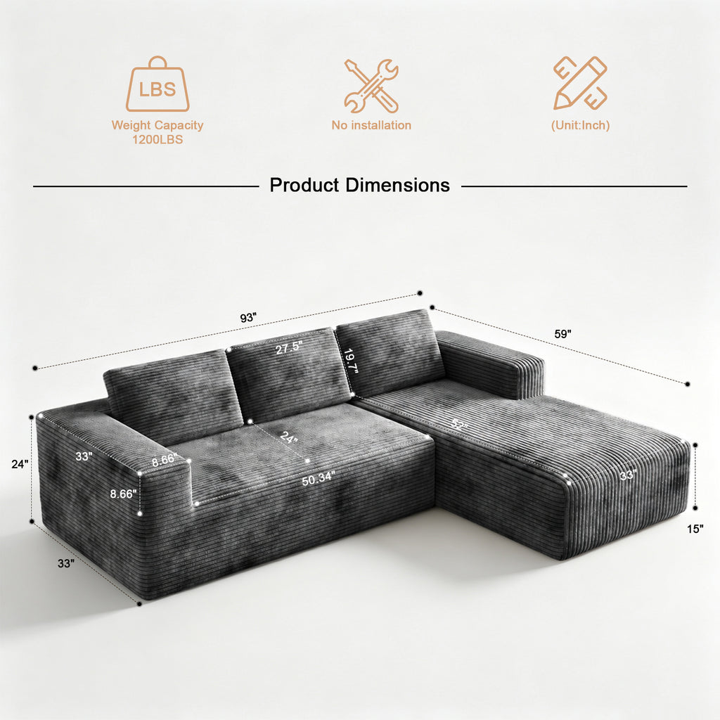 Milo L-Shape 3-Seat Sectional Sofa