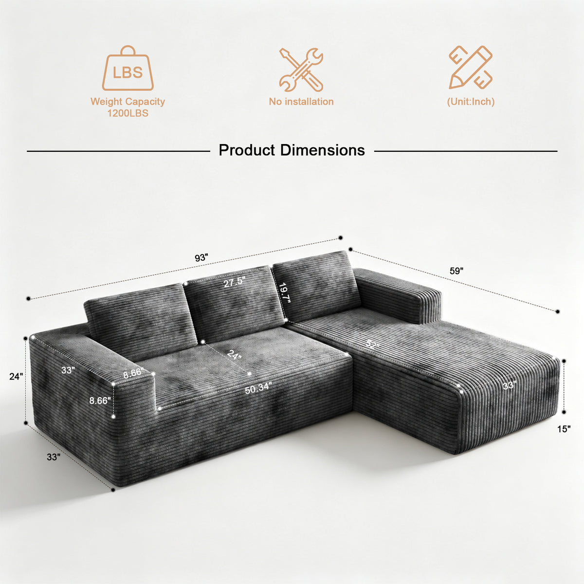 Milo L-Shape 3-Seat Sectional Sofa
